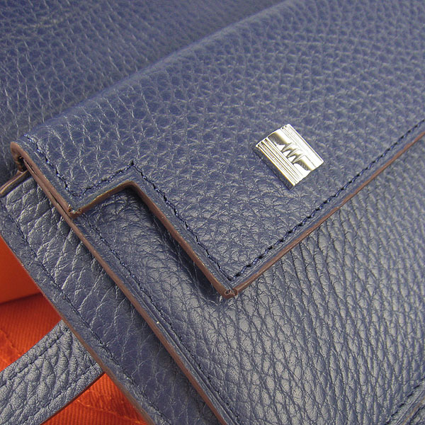 High Quality Hermes Kelly Long Clutch Bag Dark Blue H009 Replica